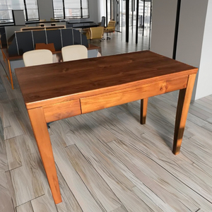 Escritorio de oficina de teca con patas cónicas de estilo moderno con 1 cajón de madera maciza para sala de estudio y oficina - Product Image 4