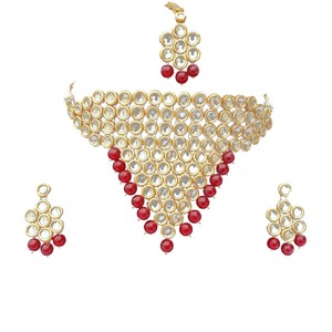 Collier choker indien classique pour femme, pour mariage, fiançailles, anniversaire, fête, vert, cristal traditionnel, Kundan, fausse perle, alliage d'or, cadeau - Product Image 3