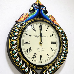 SwamiG TradeX Handcrafted <b>Wooden</b> Peacock Design Art Deco Decorative <b>Wall</b> <b>Clock</b> with Quartz Movement Made in India - Product Image 1