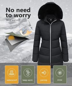 Women's Lightweight <b>Packable</b> Hooded Winter Quilted Puffer <b>Jacket</b> Detachable Sleeves Hat Zipper Closure Water Resistant Fur Wool - Product Image 3