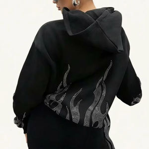 Sudadera con capucha extragrande y cremallera para hombre, con pedrería y lavado ácido, estilo vintage, fabricada a medida - Product Image 4