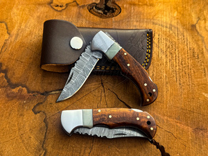 UA Supplies Industrial Grade Custom Wooden <b>Handle</b> Damascus Steel Folding <b>Knife</b> Clip Point Blade Straight Edge 6.5in <b>Knife</b> - Product Image 1