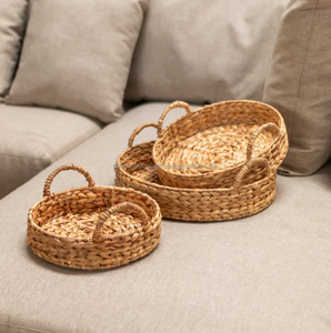 Plateau d'herbe de jacinthe d'eau en gros plat tissé à la main avec poignée - Product Image 2