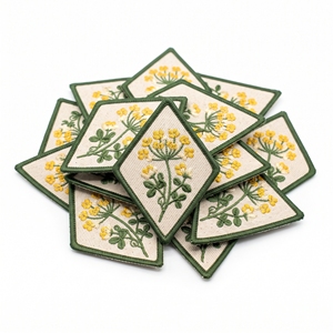 Wholesale Custom <b>Patch</b> Maker Diamond Yellow Wildflowers Meadow Floral Badge Off White Twill Green Border <b>Applique</b> - Product Image 1