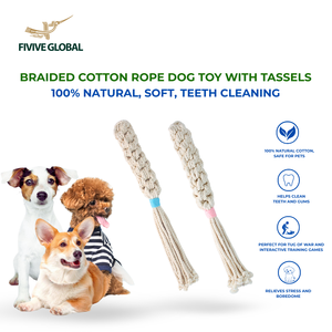 Jouet pour chien en corde de coton tressée avec pompons, conçu pour la mastication, le tirage, le soulagement du stress et les séances de jeu interactives quotidiennes - Product Image 2