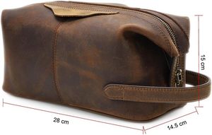 Bolsa de Cuero Genuino de Gran Capacidad, Estilo Vintage, con Cierre, para Hombre, Organizador de Artículos Esenciales de Viaje, para Cosméticos y Maquillaje - Product Image 4