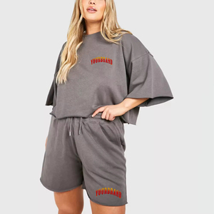 Conjuntos de Camiseta y Pantalones Cortos Casuales de Moda para Mujer, Color Liso, Conjuntos de Dos Piezas para Mujer, Verano - Product Image 1