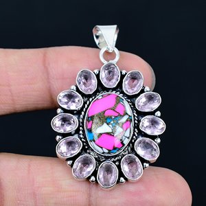 Pendentif fleur en pierre précieuse Kunzite rose, collier floral, pendentif en argent fait main, bijoux pour femmes - Product Image 1