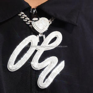 Moissanite Diamond Personalized Script <b>Letter</b> Pendant Sparkling Cursive Style With Heart Detail Luxury Statement Hip Hop Jewelry - Product Image 1