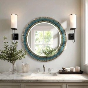 REHMAN <b>CRAFT</b> Handmade Contemporary Weathered Wood Round Wall <b>Mirror</b> - Product Image 5