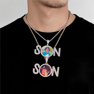 Gold Plated Custom SON Medallion Pendant Necklace Hip Hop Jewelry Personalized <b>Memory</b> Frame Lab Grown Pendant <b>Gift</b> for Women - Product Image 2