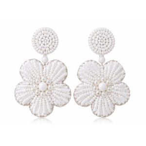 Rizir Fashion Handmade Imitation Pearl <b>Plastic</b> Bohemian 14K Gold Plated White <b>Beaded</b> Flower Dangle Earrings Women Bridal Party - Product Image 1