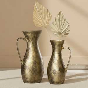 Vase à fleurs vintage Art Déco en métal doré, fait main en aluminium décoratif avec des points noirs pour la maison, le baptême, le mariage - Product Image 4