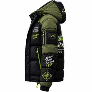 Men's Streetwear Down <b>Jacket</b> <b>Hooded</b> <b>Puffer</b> Coat Color Block Zip up <b>Waterproof</b> & Windproof Winter Outerwear Outdoor Travel <b>Jacket</b> - Product Image 3
