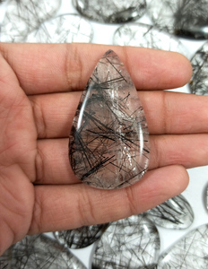 Cabochon en Rutile Noir Naturel Lisse et Poli, Cristal de Guérison pour la Fabrication de Bijoux en Argent/Laiton - Product Image 3