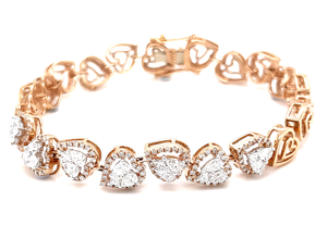 Bracelet tennis en or rose 18 carats avec diamants de laboratoire en forme de cœur, halo de diamants CVD, style ethnique pour femme, certifié IGI - Product Image 2