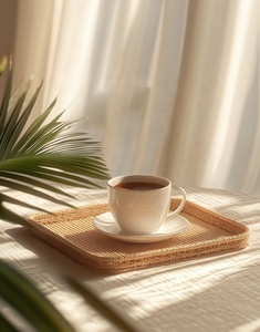 Bandejas Decorativas de Ratán Premium Hechas a Mano con Asa de Madera Sólida, Ecológicas, de Mimbre Natural, para Té, Café, Hogar, Comedor, Modernas, Ramadán - Product Image 3