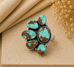 Bague en argent turquoise Mine 8, faite à la main, style bohème du Sud-Ouest, bijoux pour femmes, bague turquoise tendance, cadeau bijoux - Product Image 2
