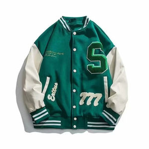 Veste de baseball en tricot imperméable pour homme, avec manches en cuir synthétique et broderie chenille personnalisée OEM - Product Image 3