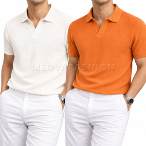 Wholesale Waffle-Knit <b>Revere</b> Polo Shirt Men Women Wear Buttonless Open <b>Collar</b> Pullover Bangladesh Factory Export Surplus Bulk - Product Image 5