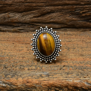 Bague en pierre œil de tigre naturelle, faite à la main, en argent 925, bijou en pierre précieuse pour elle/lui - Product Image 2