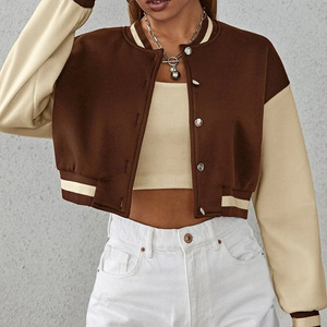 Custom Logo Women's <b>Quilted</b> Cotton Lining Cropped Varsity Bomber Jacket Button up Wool Blend Streetwear - Product Image 2