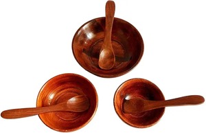 Ensemble de bols en bois d'acacia naturel, faits à la main, bols à emboîter pour servir, pour salade, fruits, soupe, cuisine, table à manger - Product Image 3