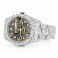 Jam Tangan Pria Briva BJ003 Semi Iced Out 24 CT Round Brilliant Cut Moissanite Mewah dari Baja Tahan Karat untuk Pesta