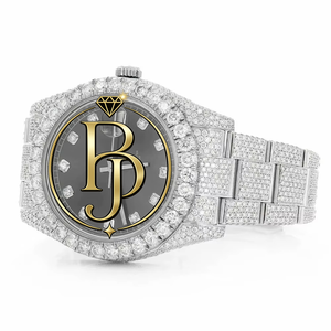 Briva BJ003 Semi <b>Iced</b> <b>Out</b> 24 CT Round Brilliant Cut Moissanite Luxury Stainless Steel <b>Watch</b> for Men Party Wear - Product Image 4