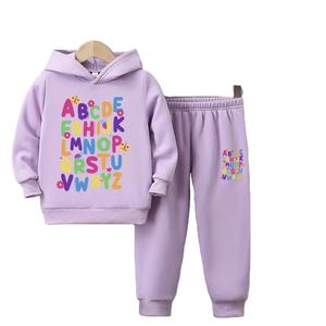Casual Girls Clothing Set Cartoon <b>Alphabet</b> <b>Print</b> Hoodie & Long Pants Winter Loose Fit Long Sleeve Made of Polyester Knit Fleece - Product Image 3