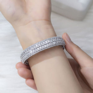 Multi Row Pave Round Cut Lab Grown Diamond Bangle <b>Bracelet</b> 925 Sterling Silver 10K 14K 18K Solid Gold Fine Jewelry Factory - Product Image 3