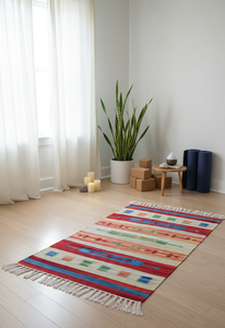 Alfombra/Corredor Hecho a Mano de Felpa Floral de Algodón Fresco, Moderno, Lavable a Máquina, Ecológico, Multicolor, Reversible, Personalizable - Product Image 3