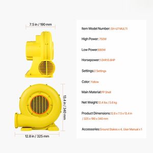 "680 750W 1.0HP Commercial <b>Inflatable</b> Blower for Bounce <b>Houses</b> & Castles-3400RPM" - Product Image 4