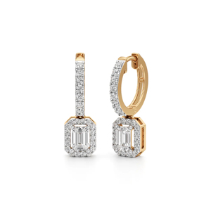 Luxury 18K <b>Solid</b> Gold <b>Hoop</b> <b>Earrings</b> With Emerald Cut Diamond Geometric Pendant Women's Everyday Wear - Product Image 1