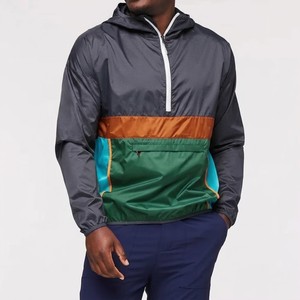 <b>Men</b> Grey Green Color Block <b>Packable</b> Windbreaker <b>Jacket</b> Half Zip Hooded Lightweight Windproof Outdoor Hiking Pullover - Product Image 1