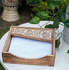 Handmade Modern Eco-friendly Wooden <b>Tissue</b> Box Cover Napkin Holder Floral Carved Desktop Dispenser for Home Office <b>Wedding</b> - Product Image 1
