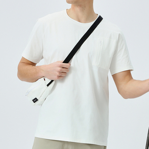 Athletic Quick Dry Breathable 100% Cotton O-Neck Left Chest Zipper Pocket Plain <b>Tshirt</b> for Customized Printing Wholesale Men - Product Image 1