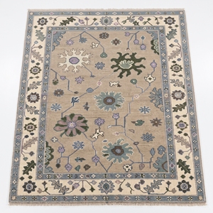 Tapis Oushak noué à la main, tapis en laine vintage à motifs floraux, bleu vert, style persan turc, tapis fait main - Product Image 2