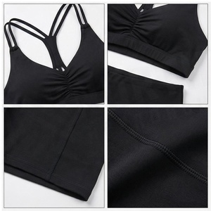 North Approach 2 Piece Yoga Set Black Crisscross Strap Sports <b>Bra</b> High Waist Shorts With Pockets Breathable Seamless Workout - Product Image 4