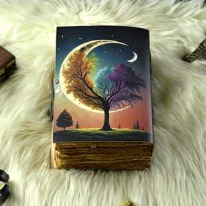 Grimoire Tree with moon <b>Leather</b> Spiral Bound Hardcover Journal Floral Vintage Handmade <b>Diary</b> - Product Image 3
