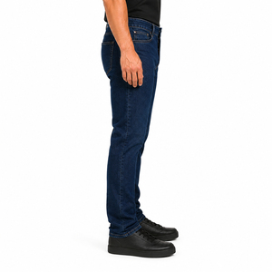 Jeans de Algodón para Hombre, Corte Slim Fit, Lavado Oscuro, Cintura Media, Cierre de Botones, Estilo Casual, Color Sólido, Bolsillos, Mezclilla Tejida - Product Image 4