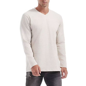 T-shirt blanc à manches longues et col en V pour homme, coupe ajustée, 100 % coton, avec design anti-plis et effet rafraîchissant rapide pour le fitness - Product Image 2