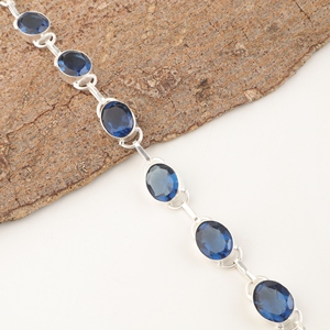 <b>London</b> Blue Topaz Tennis <b>Bracelet</b> 925 Sterling Silver Brass Handmade Gemstone Vintage Luxury With Bezel Setting Fashion Jewelry - Product Image 1