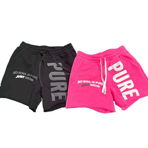 Pantalones cortos de chándal de algodón 100% Vintage, pantalones cortos lisos de rizo francés, pantalones cortos deportivos lavados con ácido con bordes crudos, pantalones cortos con estampado de soplo desgastado para hombres - Product Image 4