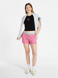 HAMSUB INDUSTRY Short Oxford à carreaux rouges pour femme, taille mi-haute, fermeture boutonnée, style sexy et club, 100% coton respirant et écologique - Product Image 4
