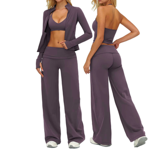 2026 New Solid <b>Yoga</b> Set Women 3 Pcs Sports Bra Zip Front <b>Jacket</b> High Waist Gym Sportswear Eco-Friendly Quick Dry - Product Image 3