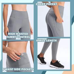 Legging de sport taille haute pour femme, effet gainant, avec poches intérieures, contrôle du ventre, brillant, style disco, pour yoga et sport - Product Image 5