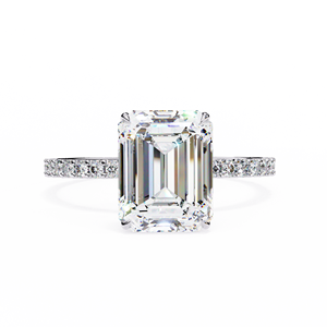 Anillo Clásico con Pavé de Diamantes Cultivados en Laboratorio, Corte Esmeralda de 2.5 CT, Oro Sólido de 14K, Anillo de Compromiso, Boda, Aniversario - Product Image 5