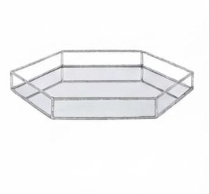 Plateau miroir hexagonal en métal et verre, design unique, taille moyenne, plateau de service pour la vaisselle, les mariages et les événements spéciaux - Product Image 5