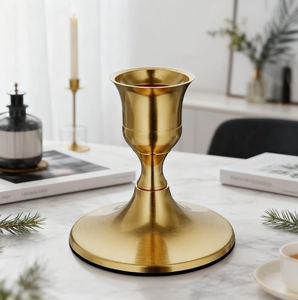 Wholesale Gold <b>Brass</b> Metal Short Taper Handmade Eco-Friendly Durable Modern Minimalist Candle Holder <b>Candlestick</b> Stand Table - Product Image 1